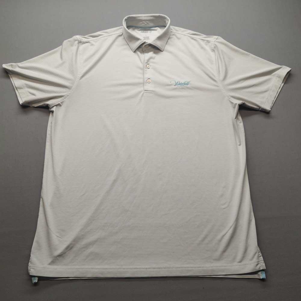 MENS JOHNNIE-O PREP FORMANCE SHORT SLEEVE BLUE/WHITE STRIPED POLO SHIRT LARGE